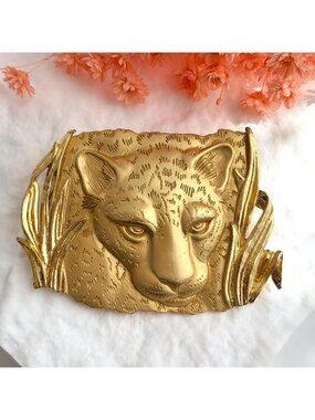 Parklane Designer Leopard Brushed Gold T 80's Vintage Costume Jewelry Brooch